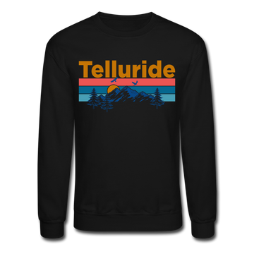 Telluride, Colorado Sweatshirt - Retro Mountain & Birds Telluride Crewneck Sweatshirt - black