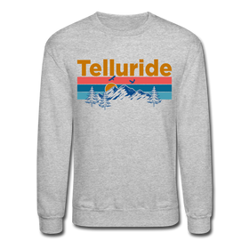 Telluride, Colorado Sweatshirt - Retro Mountain & Birds Telluride Crewneck Sweatshirt - heather gray