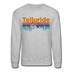 Telluride, Colorado Sweatshirt - Retro Mountain & Birds Telluride Crewneck Sweatshirt - heather gray
