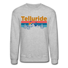 Telluride, Colorado Sweatshirt - Retro Mountain & Birds Telluride Crewneck Sweatshirt - heather gray