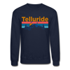 Telluride, Colorado Sweatshirt - Retro Mountain & Birds Telluride Crewneck Sweatshirt - navy