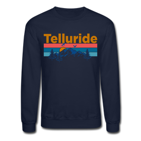 Telluride, Colorado Sweatshirt - Retro Mountain & Birds Telluride Crewneck Sweatshirt - navy