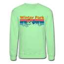 Winter Park, Colorado Sweatshirt - Retro Mountain & Birds Winter Park Crewneck Sweatshirt - lime