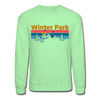 Winter Park, Colorado Sweatshirt - Retro Mountain & Birds Winter Park Crewneck Sweatshirt - lime