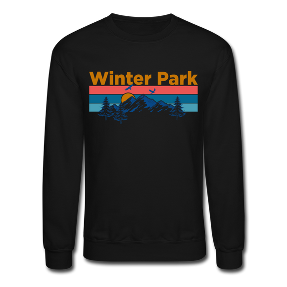 Winter Park, Colorado Sweatshirt - Retro Mountain & Birds Winter Park Crewneck Sweatshirt - black