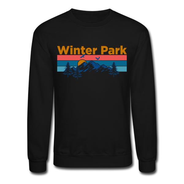 Winter Park, Colorado Sweatshirt - Retro Mountain & Birds Winter Park Crewneck Sweatshirt - black