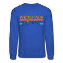 Winter Park, Colorado Sweatshirt - Retro Mountain & Birds Winter Park Crewneck Sweatshirt - royal blue