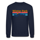 Winter Park, Colorado Sweatshirt - Retro Mountain & Birds Winter Park Crewneck Sweatshirt - navy