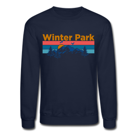 Winter Park, Colorado Sweatshirt - Retro Mountain & Birds Winter Park Crewneck Sweatshirt - navy