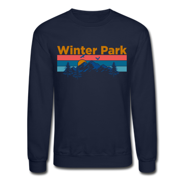 Winter Park, Colorado Sweatshirt - Retro Mountain & Birds Winter Park Crewneck Sweatshirt - navy
