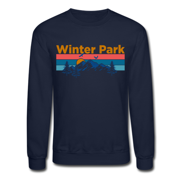 Winter Park, Colorado Sweatshirt - Retro Mountain & Birds Winter Park Crewneck Sweatshirt - navy