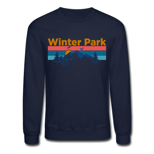 Winter Park, Colorado Sweatshirt - Retro Mountain & Birds Winter Park Crewneck Sweatshirt - navy