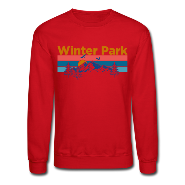 Winter Park, Colorado Sweatshirt - Retro Mountain & Birds Winter Park Crewneck Sweatshirt - red