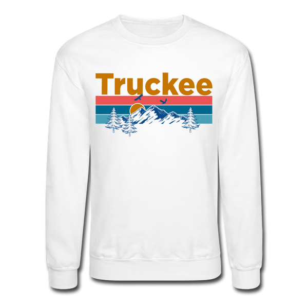 Truckee, California Sweatshirt - Retro Mountain & Birds Truckee Crewneck Sweatshirt - white