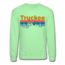 Truckee, California Sweatshirt - Retro Mountain & Birds Truckee Crewneck Sweatshirt - lime