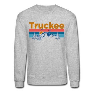 Truckee, California Sweatshirt - Retro Mountain & Birds Truckee Crewneck Sweatshirt - heather gray