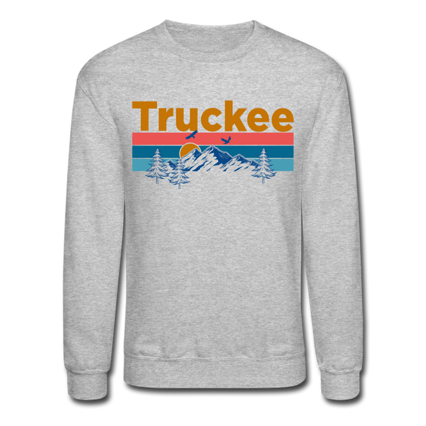 Truckee, California Sweatshirt - Retro Mountain & Birds Truckee Crewneck Sweatshirt - heather gray