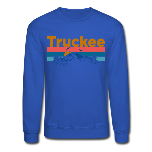 Truckee, California Sweatshirt - Retro Mountain & Birds Truckee Crewneck Sweatshirt - royal blue