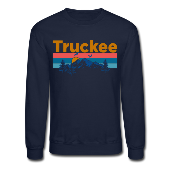 Truckee, California Sweatshirt - Retro Mountain & Birds Truckee Crewneck Sweatshirt - navy