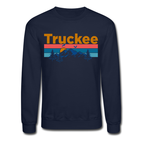 Truckee, California Sweatshirt - Retro Mountain & Birds Truckee Crewneck Sweatshirt - navy