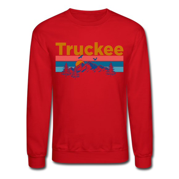 Truckee, California Sweatshirt - Retro Mountain & Birds Truckee Crewneck Sweatshirt - red
