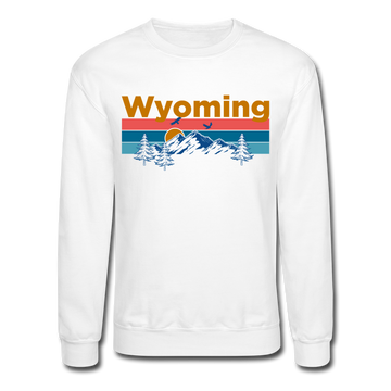 Wyoming Sweatshirt - Retro Mountain & Birds Wyoming Crewneck Sweatshirt - white