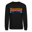 Wyoming Sweatshirt - Retro Mountain & Birds Wyoming Crewneck Sweatshirt - black