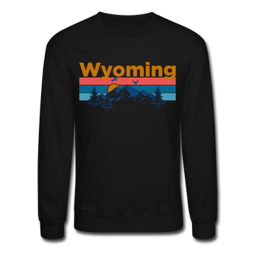 Wyoming Sweatshirt - Retro Mountain & Birds Wyoming Crewneck Sweatshirt - black