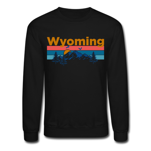 Wyoming Sweatshirt - Retro Mountain & Birds Wyoming Crewneck Sweatshirt - black