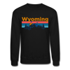 Wyoming Sweatshirt - Retro Mountain & Birds Wyoming Crewneck Sweatshirt - black