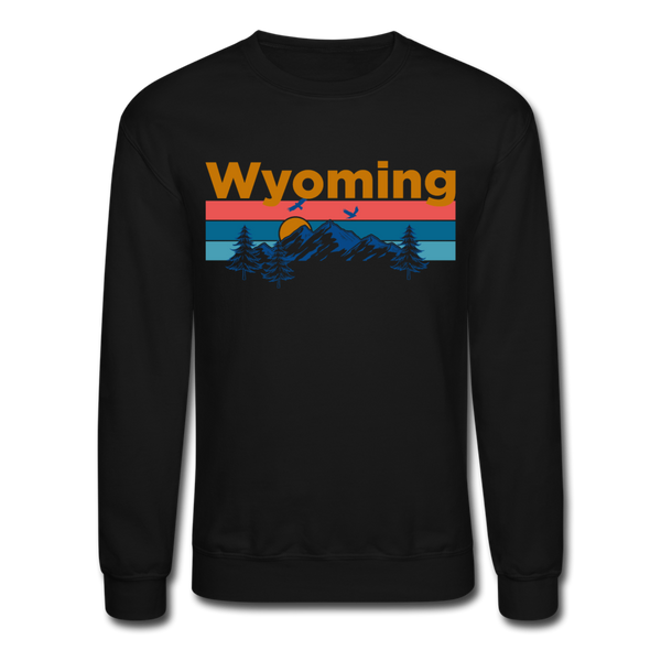 Wyoming Sweatshirt - Retro Mountain & Birds Wyoming Crewneck Sweatshirt - black