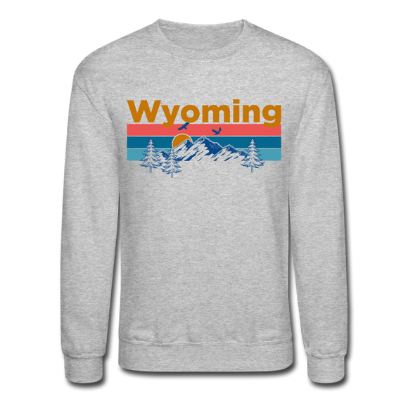 Wyoming Sweatshirt - Retro Mountain & Birds Wyoming Crewneck Sweatshirt - heather gray