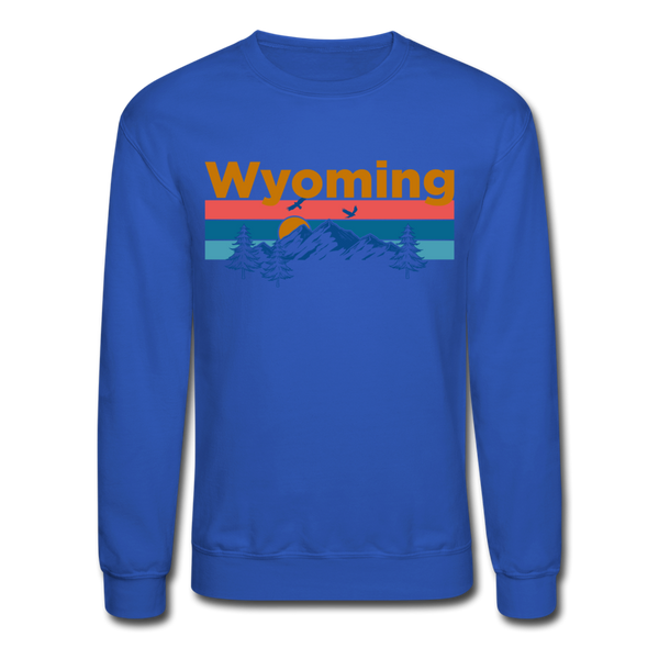 Wyoming Sweatshirt - Retro Mountain & Birds Wyoming Crewneck Sweatshirt - royal blue