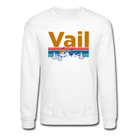 Vail, Colorado Sweatshirt - Retro Mountain & Birds Vail Crewneck Sweatshirt - white