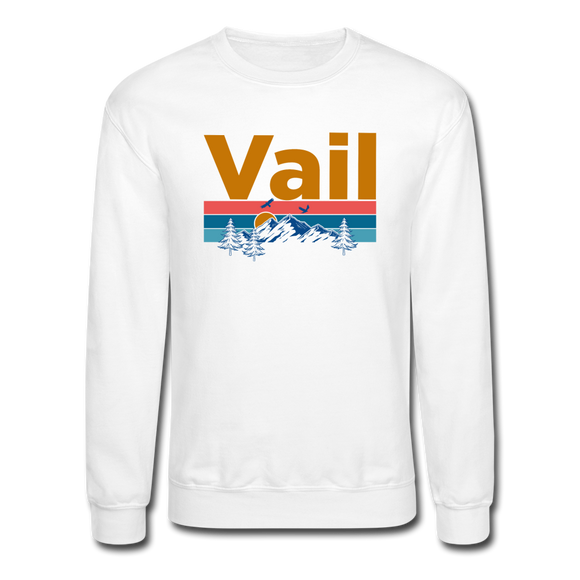 Vail, Colorado Sweatshirt - Retro Mountain & Birds Vail Crewneck Sweatshirt - white