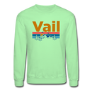 Vail, Colorado Sweatshirt - Retro Mountain & Birds Vail Crewneck Sweatshirt - lime