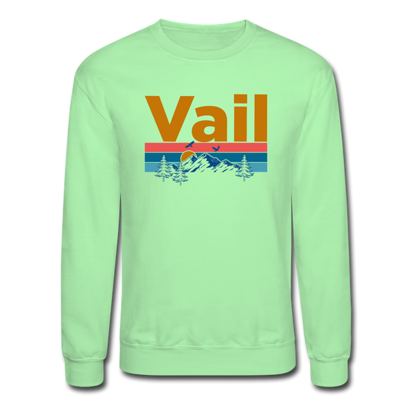 Vail, Colorado Sweatshirt - Retro Mountain & Birds Vail Crewneck Sweatshirt - lime