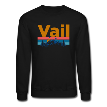 Vail, Colorado Sweatshirt - Retro Mountain & Birds Vail Crewneck Sweatshirt - black