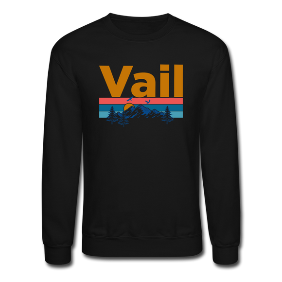 Vail, Colorado Sweatshirt - Retro Mountain & Birds Vail Crewneck Sweatshirt - black