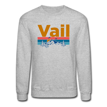 Vail, Colorado Sweatshirt - Retro Mountain & Birds Vail Crewneck Sweatshirt - heather gray