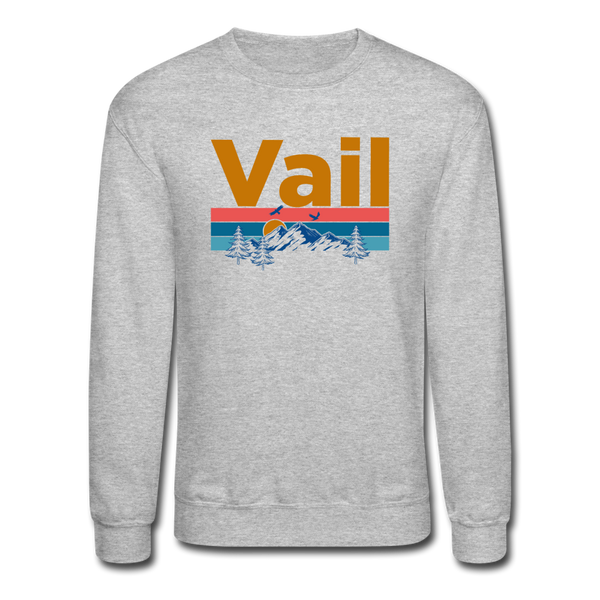 Vail, Colorado Sweatshirt - Retro Mountain & Birds Vail Crewneck Sweatshirt - heather gray