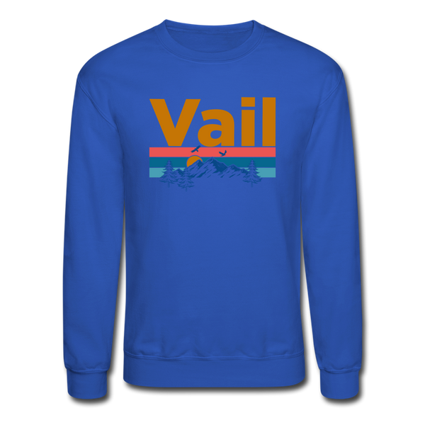 Vail, Colorado Sweatshirt - Retro Mountain & Birds Vail Crewneck Sweatshirt - royal blue
