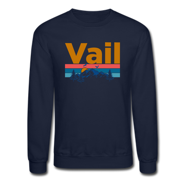 Vail, Colorado Sweatshirt - Retro Mountain & Birds Vail Crewneck Sweatshirt - navy