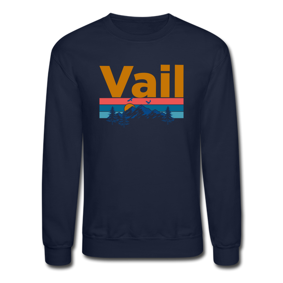 Vail, Colorado Sweatshirt - Retro Mountain & Birds Vail Crewneck Sweatshirt - navy