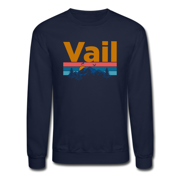 Vail, Colorado Sweatshirt - Retro Mountain & Birds Vail Crewneck Sweatshirt - navy