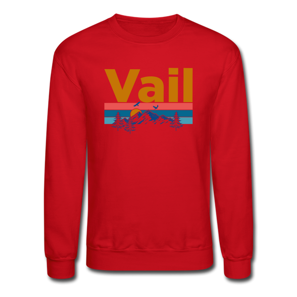 Vail, Colorado Sweatshirt - Retro Mountain & Birds Vail Crewneck Sweatshirt - red