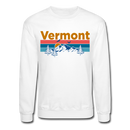 Vermont Sweatshirt - Retro Mountain & Birds Vermont Crewneck Sweatshirt - white