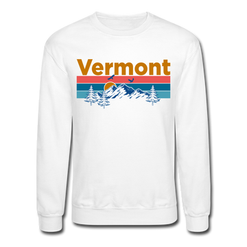 Vermont Sweatshirt - Retro Mountain & Birds Vermont Crewneck Sweatshirt - white