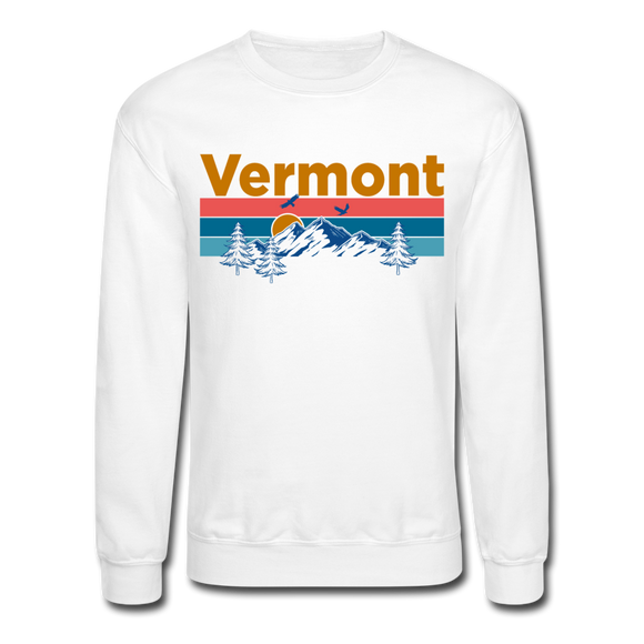 Vermont Sweatshirt - Retro Mountain & Birds Vermont Crewneck Sweatshirt - white