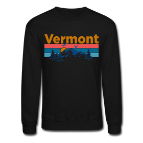 Vermont Sweatshirt - Retro Mountain & Birds Vermont Crewneck Sweatshirt - black